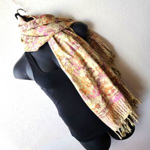 Tangerine Temple Tan w/ Pink n Muave Pashmina Shawl Scarf 100% Rayon